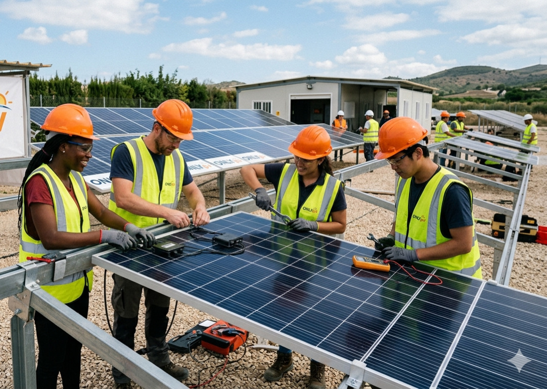 Solar technician installing a solar panel